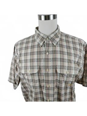 Timberland Mens Organic Button Down Brown Beige Plaid Shirt XL VTG